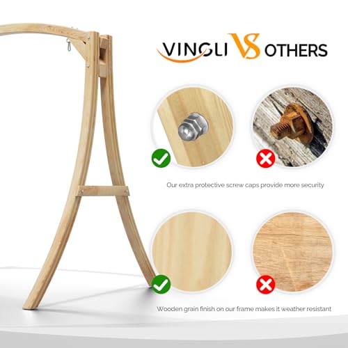 Image of VINGLI 6.7FT Wooden Porch Swing Frame, 1000-lb A-Frame Stand, Natural