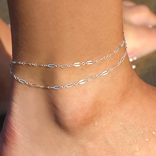 Image of ASCOMY Anklets for Women 14K Gold Plated Anklets for Women Waterproof Ankle Bracelets for Women Gold Layered Shining Anklet Dainty Lip Chain Anklets Summer Beach Foot Chain Jewelry Gifts