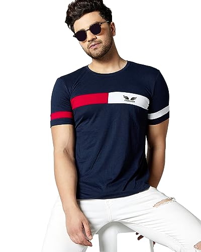 Image of Noble Monk Men Regular Fit T-Shirt | Round Neck | Half Sleeve | Self Design | Casual T Shirt for Men
