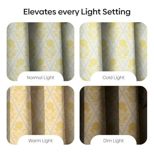 Image of haus & kinder Digital Printed Cotton Window Curtains 5 Feet Long Pack of 2 Window Curtains, 5 Feet Curtains for Window (Floral Printed, Yellow 130x152 CM)