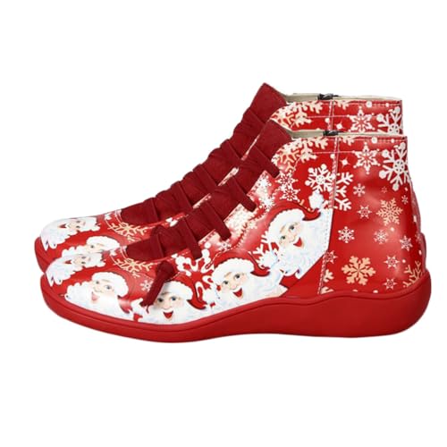 GALPADA Botas De Papá Noel Cortas De Navidad Para Mujer Zapatos Navideños Impresión De Estrella De Invierno Botines De Mujer Para Fiestas De Navidad Botas Casuales De Temporada De Invierno
