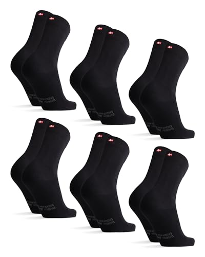 DANISH ENDURANCE Calcetines de Algodón Orgánico para Uso Diario, Clásicos y Cómodos, Suaves y Transpirables, para Hombre y Mujer, 6 Pack Negro 35-38