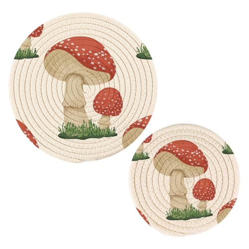 Kigai Mushroom Round Cotton Trivets Pot Holders,...