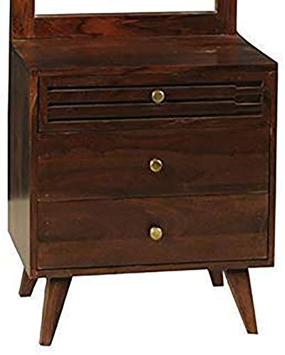 Image of Mamta Decoration Sheesham Wood Dressing Table with Mirror and 3 Drawer Cabinet - Brown