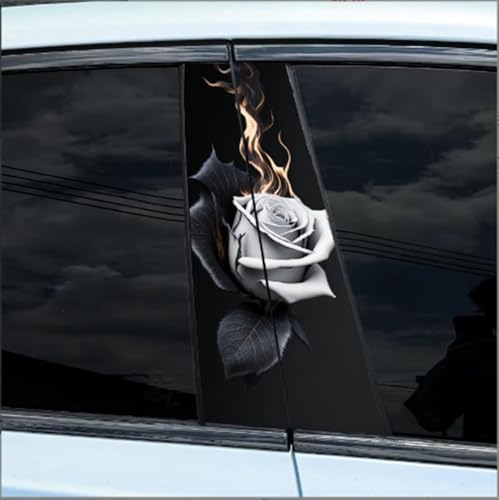 Image of 2pcs /1set Car B Pillar Sticker Decal Upgraded Vinyl Car Decals Body Side Stickers,Wolf Lions Rose Tigers Graphics Scratch Cover Large Sticker for Car Auto Van SUVs Trucks 19.6'' (White Black Rose 2)