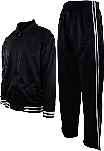 Mens Athletic 2 Piece Tracksuit Set (M, 2LINESET-Black)
