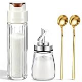 Domensi 4 Pcs Glass Sugar Dispenser Set, 16.9 oz and 6 oz Automatic Pour Sugar Dispensers with Tilt-to-pour Lids, 2 Gold Spoons, Coffee Bar Accessories for Kitchen Counter, Tea and Dining Table