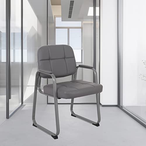 Image of CLATINA Classic Reception Chair with Padded Armrests and Sled Base, Ergonomic Guest Chair for Office Conference Waiting Meeting Room, Grey (2 Pack)