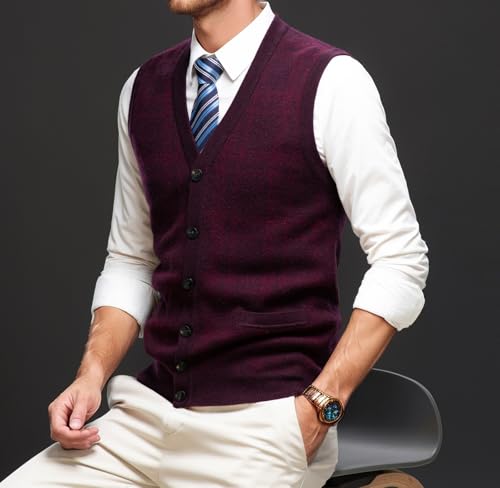 Men's Cable Knit Sweater Vest 100% Wool V Neck Button Down Sleeveless Cardigan Vest with Pocket3