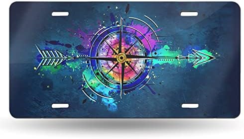 ZTHLL License Plate Compass Arrow Bow Decorative Car Front License Plate Cover,Vanity Tag,Metal Car Plate,Aluminum Novelty License Plate for Men/Women/Boy/Girls Car,6 X 12 Inch