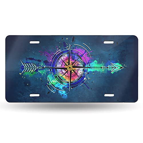 Zthll License Plate Compass Arrow Bow Decorative Car Front License Plate Cover,Vanity Tag,Metal Car Plate,Aluminum Novelty License Plate For Men/Women/Boy/Girls Car,6 X 12 Inch #TOP1