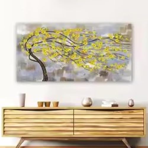 Tableau d'art mural salon fleurs jaunes pour déco maison moderne