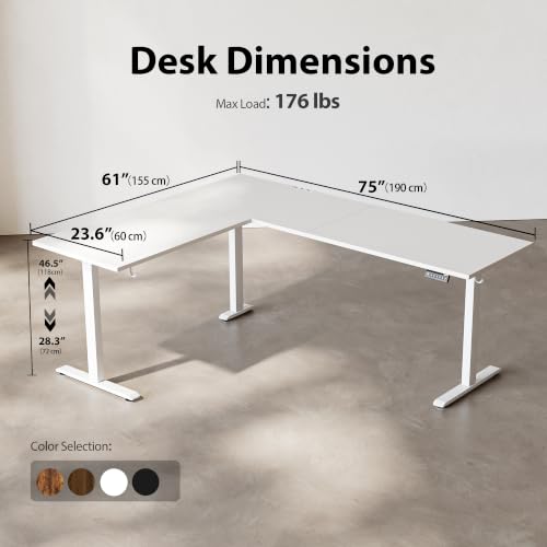 Image of Agilestic L-Shaped Standing Desk Adjustable Height, Electric Corner Standing Desk, Sit Stand Up, 75x61 inch Sit Stand Computer Table, White