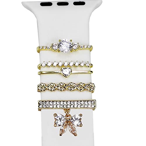 Gold watch band charms for apple watch band, Women Decorative Rings Loops Charms Compatible with Apple Watch Silicone Bands Charms 49mm 45mm 44mm 42mm 41mm 40mm 38mm, bling gems Accessories Charms for apple watch charms for band women Watch Band Charms iWatch Series 8 7 6 5 4 3 2 1 (gold heart Pendant)