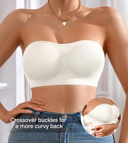 Image of DEANGELMON Strapless Bra for Women Crossover Side Closure Non-Slip Silicone Padded Bandeau Bras Wireless Tube Top Bra