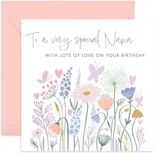 Old English Co. To A Very Special Nana Birthday Card - Flower Butterfly Heart Meadow Happy Birthday Card for Nana | Cute Sweet Pastel Design | Blank Inside & Envelope Included