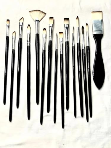 Image of ECLET Handmade Professional Artist Painting Brush Set for Acrylic, Watercolor, & Gouache Painting with- (15 Assorted Brushes), Synthetic Bristle