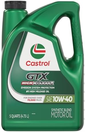 Castrol GTX High Mileage 10W-40 Synthetic Blend Motor Oil, 5 Quar...