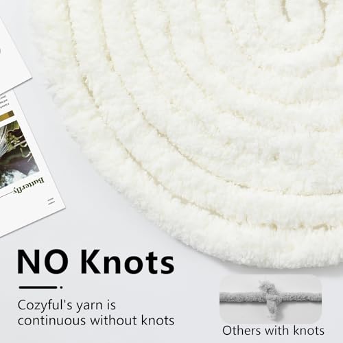 Cozyful Chunky Yarn for Hand Knitting - #10 Chunky Chenille Yarn, Jumbo Big Thick Chunky Yarns for Crocheting, Super Bulky Chunky Knit Blanket Yarns, 8 Skein (25 yds 8 oz Each Skein), Cream