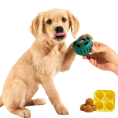 Juguete Dispensador de Golosinas para Perros de Caucho Natural, Juguete Masticable Duradero y Antiestrés, Pelota Rellenable y Congelable Fácil de Limpiar, Limpieza Dental para Cachorros y Perros