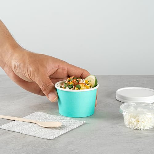 Image of Coppetta 4 Ounce Dessert Cups, 200 Disposable Ice Cream Cups - Lids Sold Separately, Heavy-Duty, Turquoise Paper Frozen Yogurt Bowls, For Hot And Cold Foods - Restaurantware