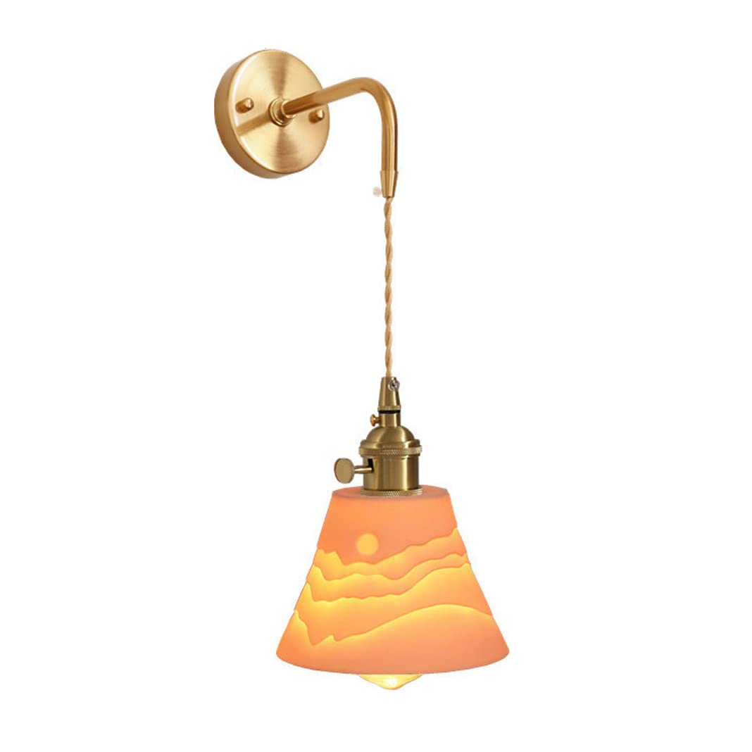 Olskfuh Light/White/Gold Wall Lamp, Modern Wall Ceramic Lampshade Wall Sconce In Brass Finish Built-In Switch V-Intage Delicate Pattern Wall Lamp Ing Fixtures For Hallway L,