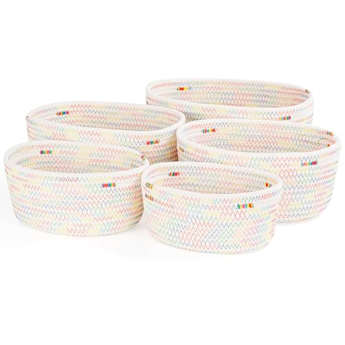 Otauoaea Aufbewahrungskorb Geflochten, 5er Set Baumwollseil Korb Aufbewahrung,Körbe Aufbewahrung Körbchen Wickeltisch Organizer Storage Basket für Bad Badezimmer Kinderzimmer Wickeltisch