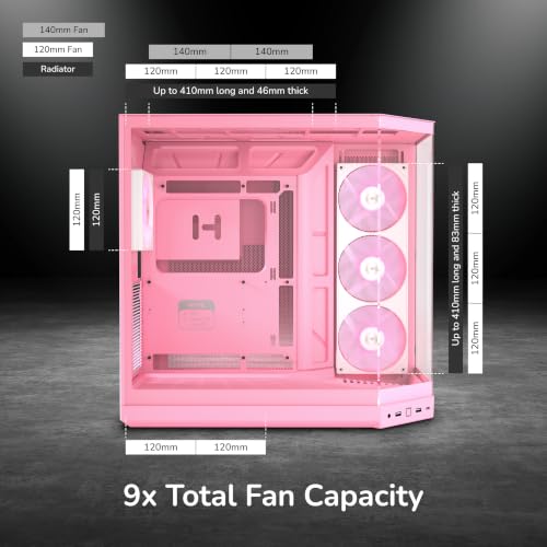 Image of HYTE Y50 RGB Essential Aesthetic Gaming PC Case - 4 aRGB Fans (1x 120mm + 1x 360mm Reverse) - Dual Chamber ATX Desktop Chassis - Rear Connect Motherboard Compatible - Strawberry Milk (Pink)