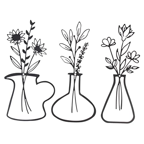 ULTECHNOVO 3piezas Decoración De Pared Jarrón De Metal Colgante Para Jardín o Pasillo Adorno Personalizado Decoración De Pared De Hierro Escultura De Flores