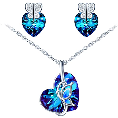 Collar con colgante corazón de cristal y pendientes de mariposa para cenas y eventos de gala