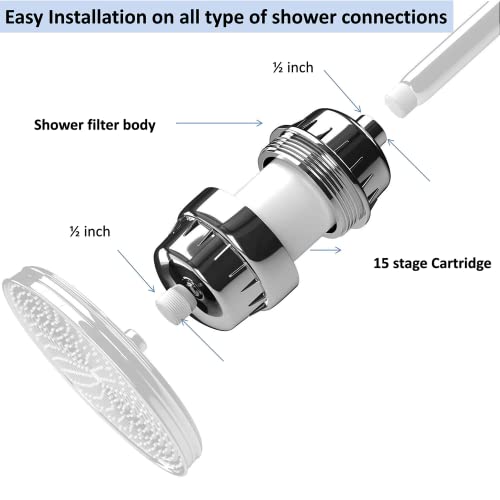 Image of IONIX Water Softener | 1 Year Warranty | Hard Water Softener for Tap and Shower Heads, Shower Filter for Bathroom, 15 Stage Hard Water Filter with Easy Self-Installation (Chrome, Set of 1)
