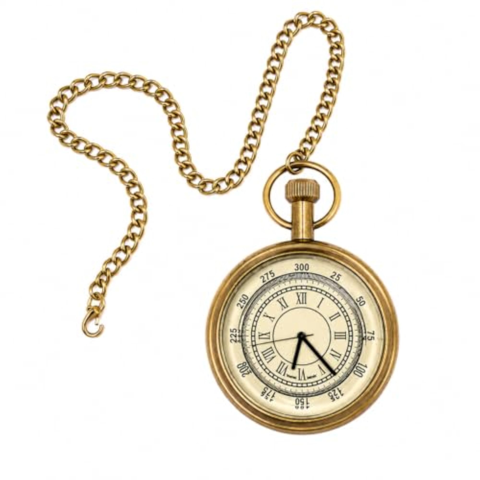 Vintage Pocket Compass Watch with Chain, Antique Brass Finish