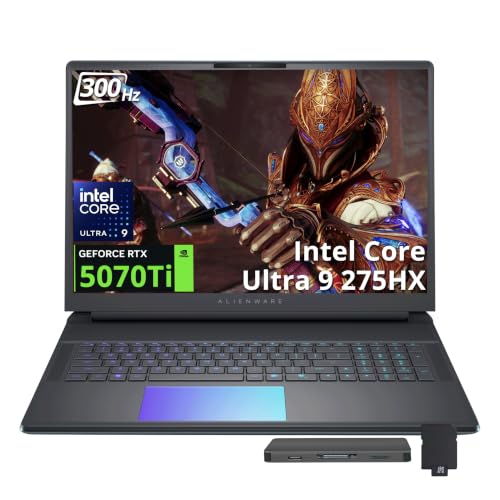 Image of Dell Alienware 18 18 inch WQXGA 300Hz Gaming Laptop, Intel Core Ultra 9 275HX, NVIDIA GeForce RTX 5070 Ti, 64GB DDR5, 5TB Storage(4TB SSD+1TB Docking Station), Backlit keyboard, WiFi 7, Win 11, Black Teal