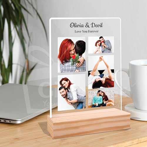 Image of Giftplease Customized Photo And Text Frame With Wooden Stand | Personalised Printed Photo Frame | Gift | Birthday | Anniversary (Transparent, 5MM, 6 * 8 Inches), Tabletop