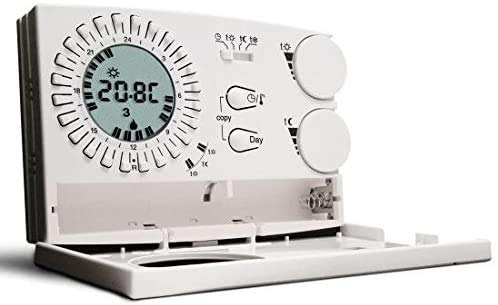 Eci Elettroforniture Cronotermostato analogico digitale settimanale Perry 1CRCR309-S da parete Colore bianco 3V EASY Display LCD 2 pollici Alimentazione 2 pile alcaline 1.5V AA