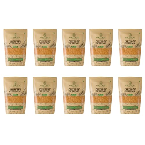 Image of First Bud Organics Golden Spice Lakadong Turmeric Powder - 250gm x 10 | Organic Turmeric Powder & 7 to 12% High Curcumin Certified | Chemical Free Haldi Powder & Sourced From Jaintia Hills, Meghalaya