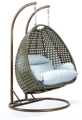 Image of OMANSH Double Seater Swing Chair with Stand & Cushion & Hook Outdoor || Indoor || Balcony || Garden || Living Room (Brown-White)