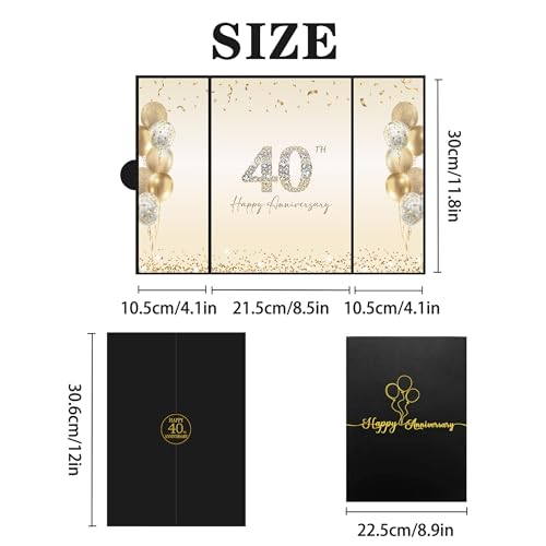 Image of DARUNAXY Black Gold 40th Anniversary Party Decorations, Happy 40th Anniversary Alternative Signature Guest Book for Parents Cheers to 40 Years Gifts 40 Anniversary Signing Card Board Party Supplies