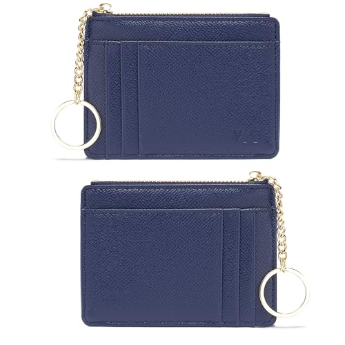 Image of Valentoria Slim RFID Blocking Card Holder Small Pocket Wallet Keychian Zipper Coin Purse Mini Cash & Coin & Cards Case for Women Men, Royalblue, s, Slim Rfid Blocking Card Holder Small Pocket Wallet