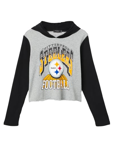 Junk Food NFL Womens Pittsburgh Steelers Block Crop Hoodie - Signature Series Heather Grey/Black Small
