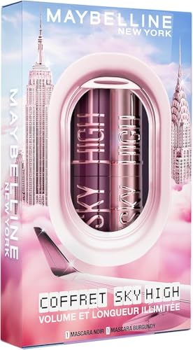 Maybelline New-York - Coffret 2 Mascara Volume & Longueur - Sky High - Teinte : Very Black & Burgundy Haze - 7,2 ml