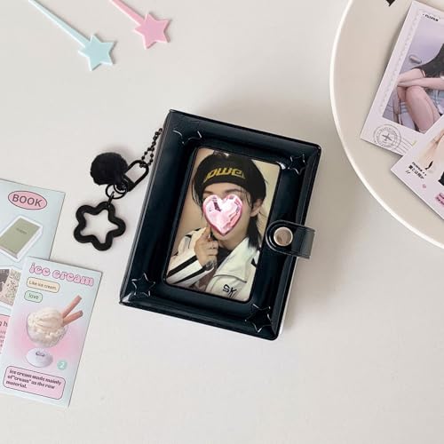MSLSOZ Uchwyt na fotokarty, 40 kieszeni, 7,6 x 5,1 cm, mini album fotograficzny z zawieszką w kształcie gwiazdek, czarny segregator Kpop, fotokartka, dla miłośników muzyki, nadaje się do zdjęć
