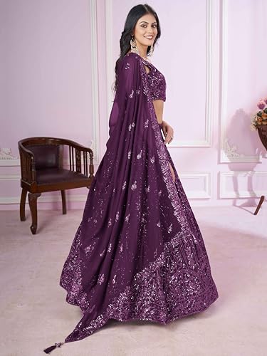 Image of Zeel Clothing Women's Threads Sequins Embroidered Georgette Designer Lehenga Choli with Dupatta (5090-Wedding-Stylish-Lehenga-Choli-Latest; Free Size)