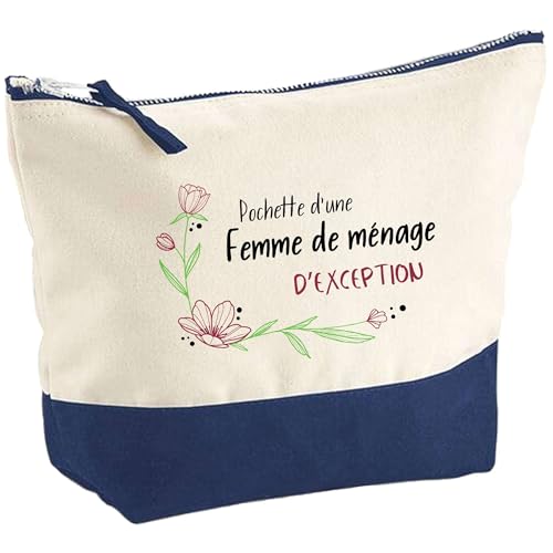 Pochette d'une Femme de ménage d'exception | Idée Cadeau pour Collègue Travail Retraite Trousse Grand Format Maquillage Toilette