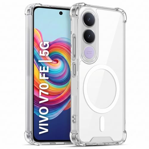 Image of TRUEUPGRADE Back Cover for Vivo V70 FE 5G Non Mag-Safe Transparent PC + TPU Bumper Case with Magnetic Print Shockproof Protection (Transparent Mag-Safe)