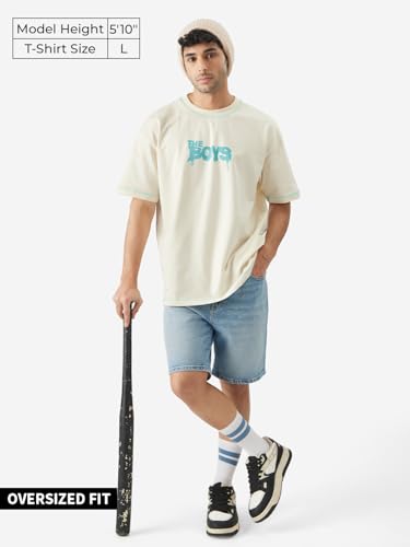Image of The Souled Store Official The Boys: Doodle Men and Boys Round Neck Short Sleeve White Graphic Print Cotton Oversized Fit T-Shirts The Boys Meme Comic Character TV Show