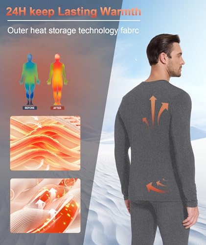 BESTENA Men's Long Sleeve Thermal Underwear Fleece Lined Base Layer Cold Weather Tops Long John Shirts for Men3