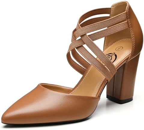 Trary Women's Pumps Chunky Closed Pointed Toe Block Heels for Wom...