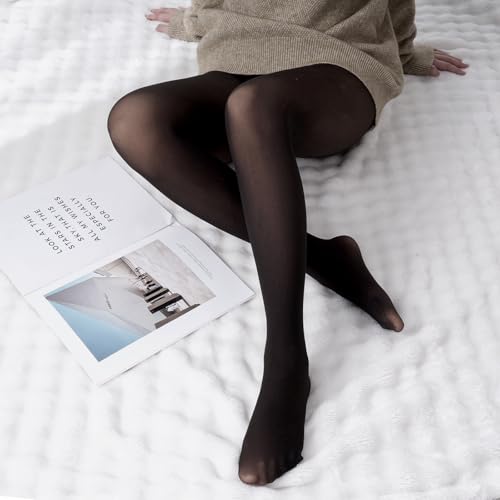 Image of Fleece Lined Tights Winter Fake Translucent Thermal Tights Warm Pantyhose Leggings Sheer Thick Stockings for Women