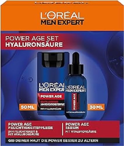 Wrinkle Care Set for , Gift Set with Anti-Ageing Face Cream and Serum for Tired and Matte Skin, Gift for with Hyaluronic Acid, Power Age, 1 x 50 ml, 1 x 30 ml